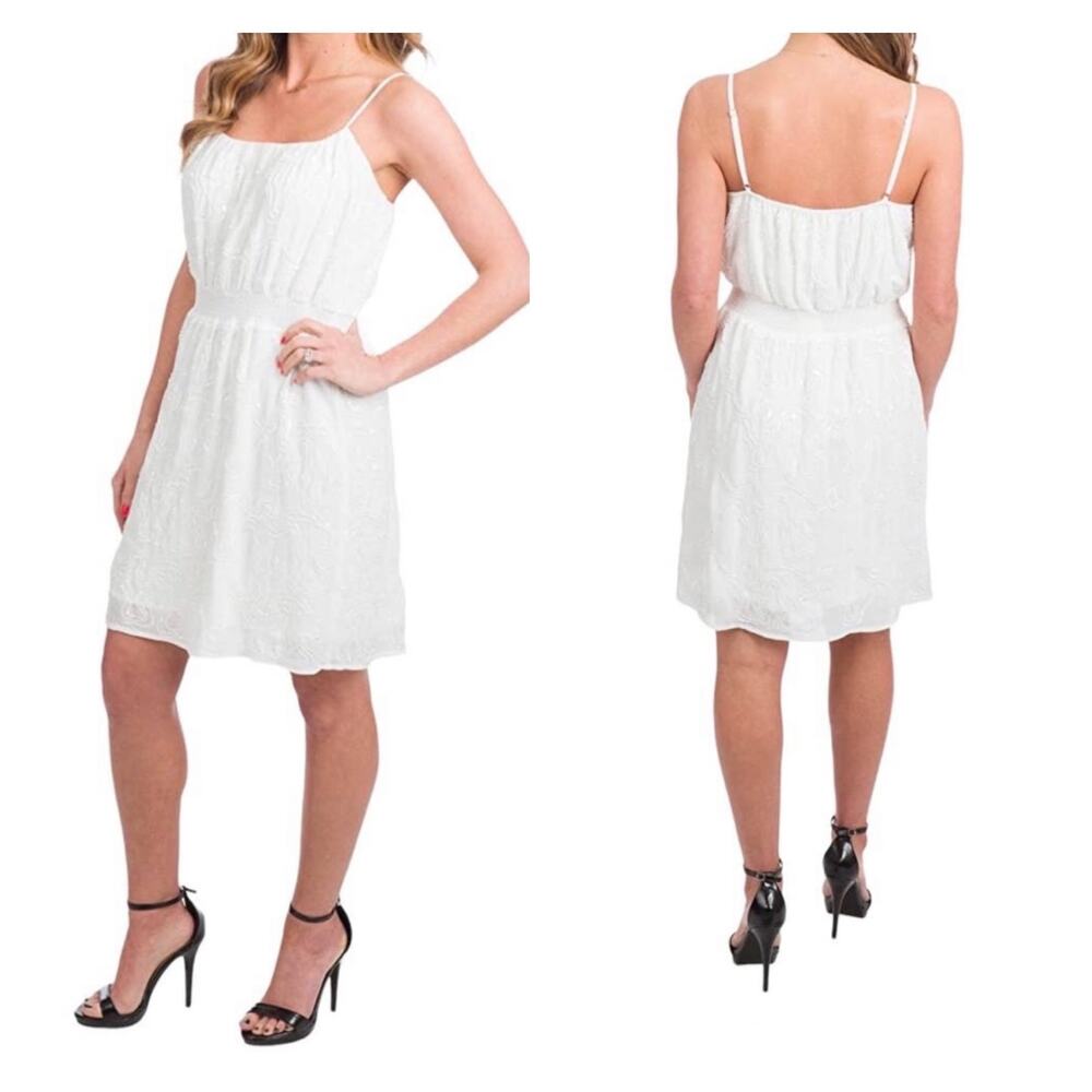 MM Couture by Miss Me Beaded Sequins Chiffon White Dress Size Small